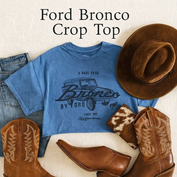 Ford Tops - NWOT Ford Bronco Graphic Crop Top Blue Vintage-Style Tee Oversized Fit XL